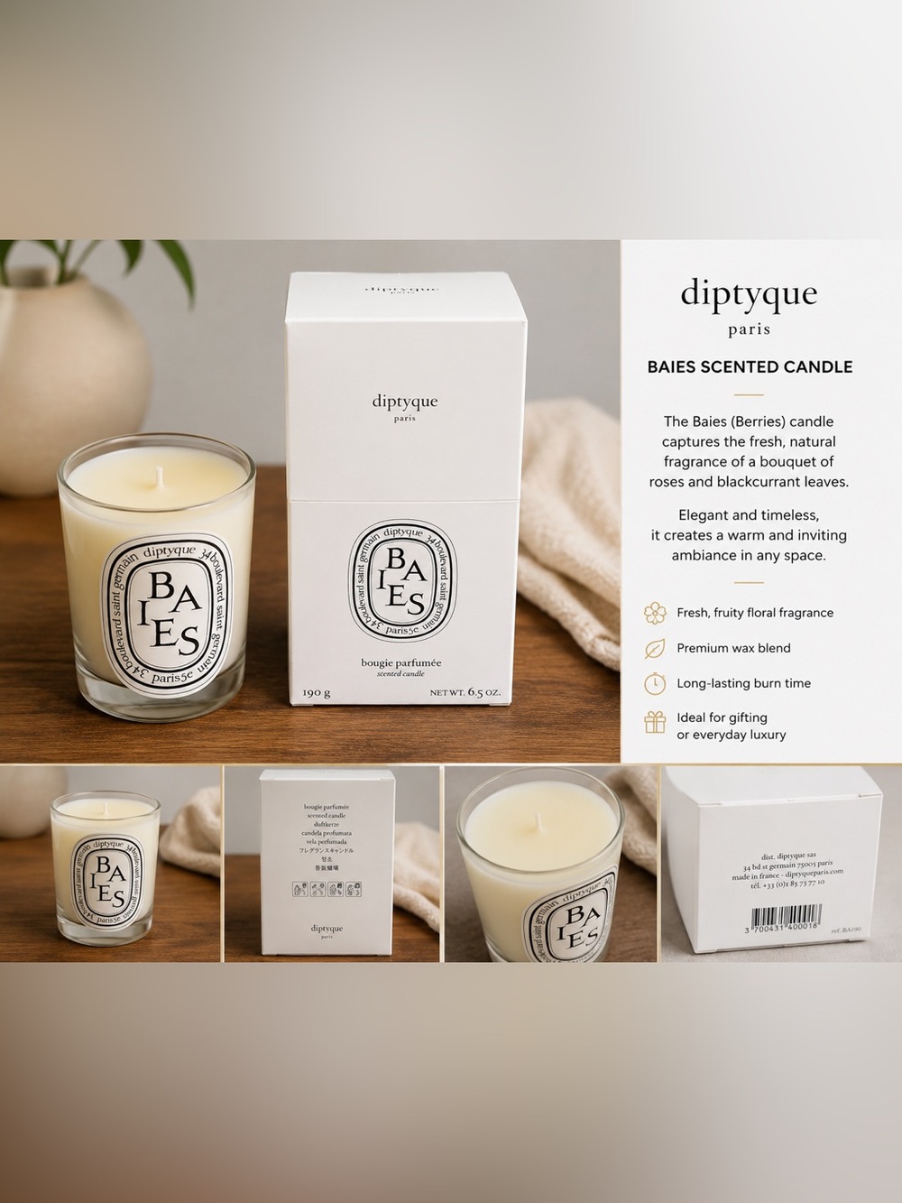Diptyque Baies Scented Candle 190g w/ Original Box – Brand New
